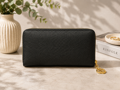 Fashion Pebbled Zip Around Long Wallet – Black