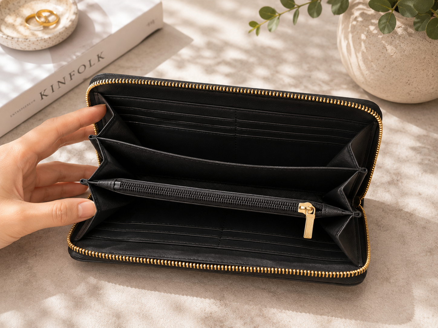 Fashion Pebbled Zip Around Long Wallet – Black