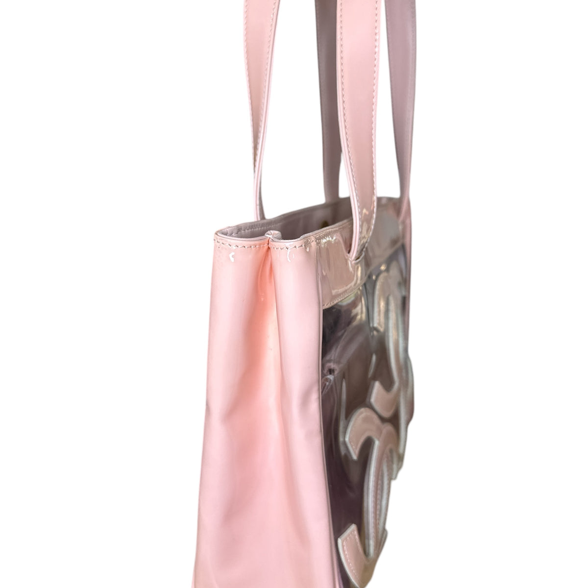 CHANEL 
Vinyl Patent CC Logo Beach Tote Pink - Clairely Amazing