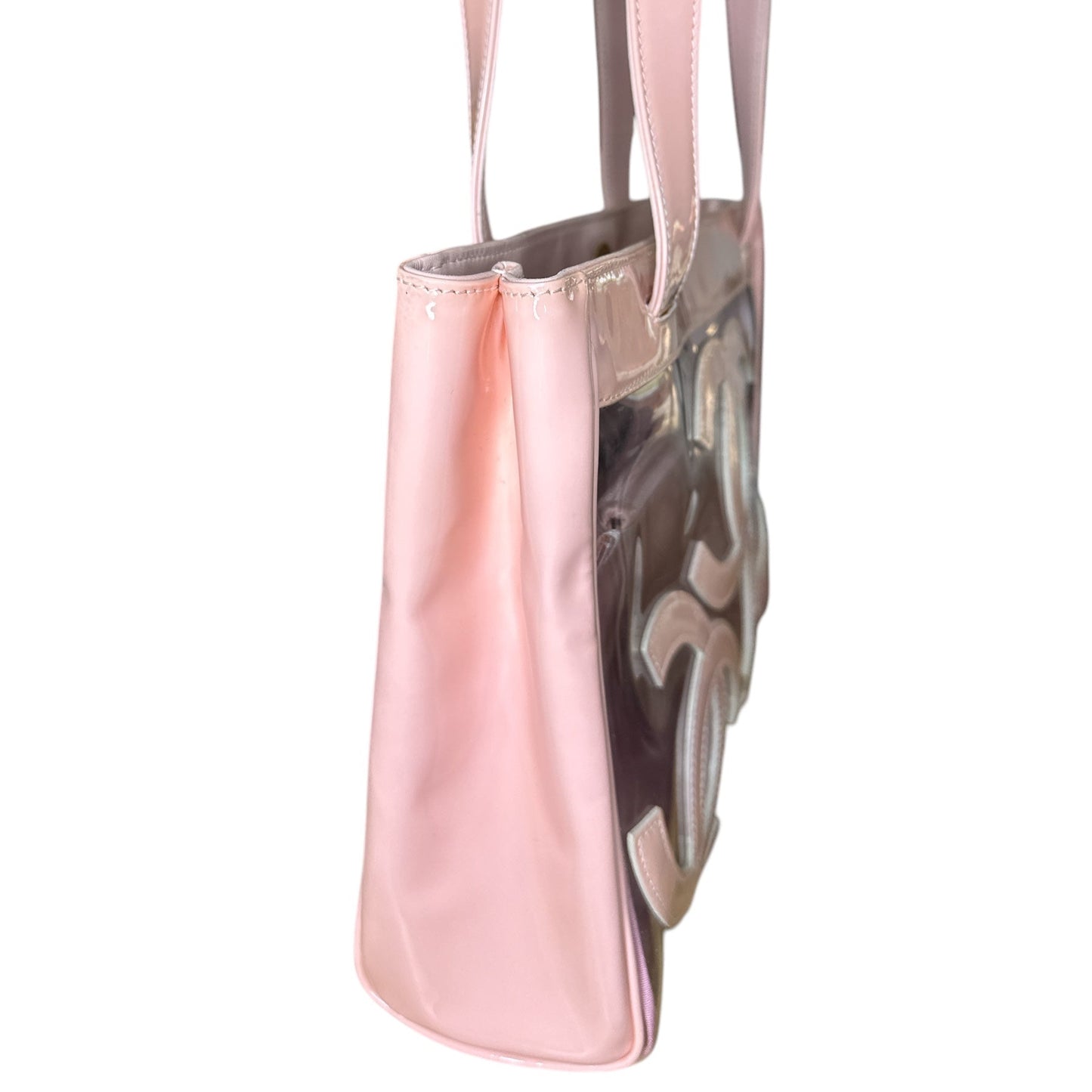 CHANEL 
Vinyl Patent CC Logo Beach Tote Pink - Clairely Amazing