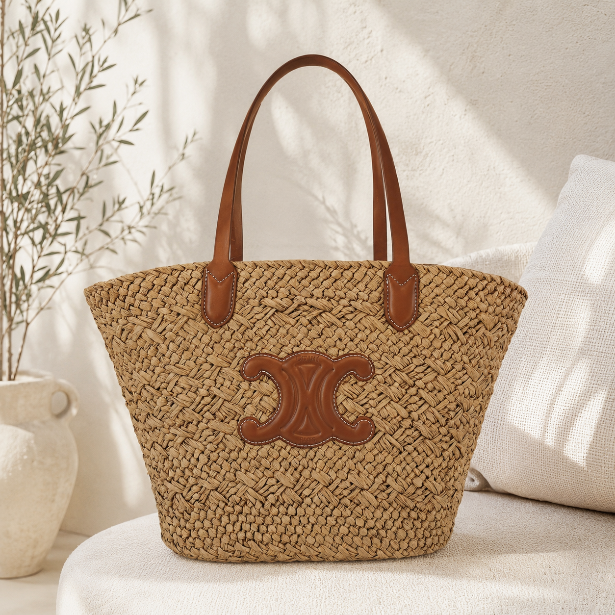 Fashion Woven Straw Tote Bag – Camel | Large Summer Beach Shoulder Bag