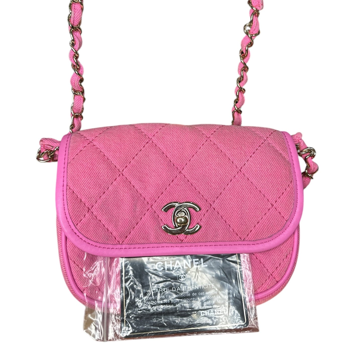 Chanel 21S Neon Pink Denim Small Messenger Bag - Clairely Amazing