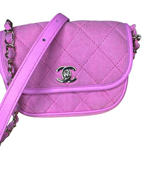 Chanel 21S Neon Pink Denim Small Messenger Bag - Clairely Amazing