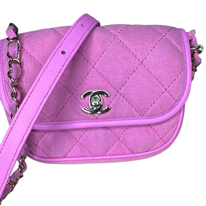 Chanel 21S Neon Pink Denim Small Messenger Bag - Clairely Amazing