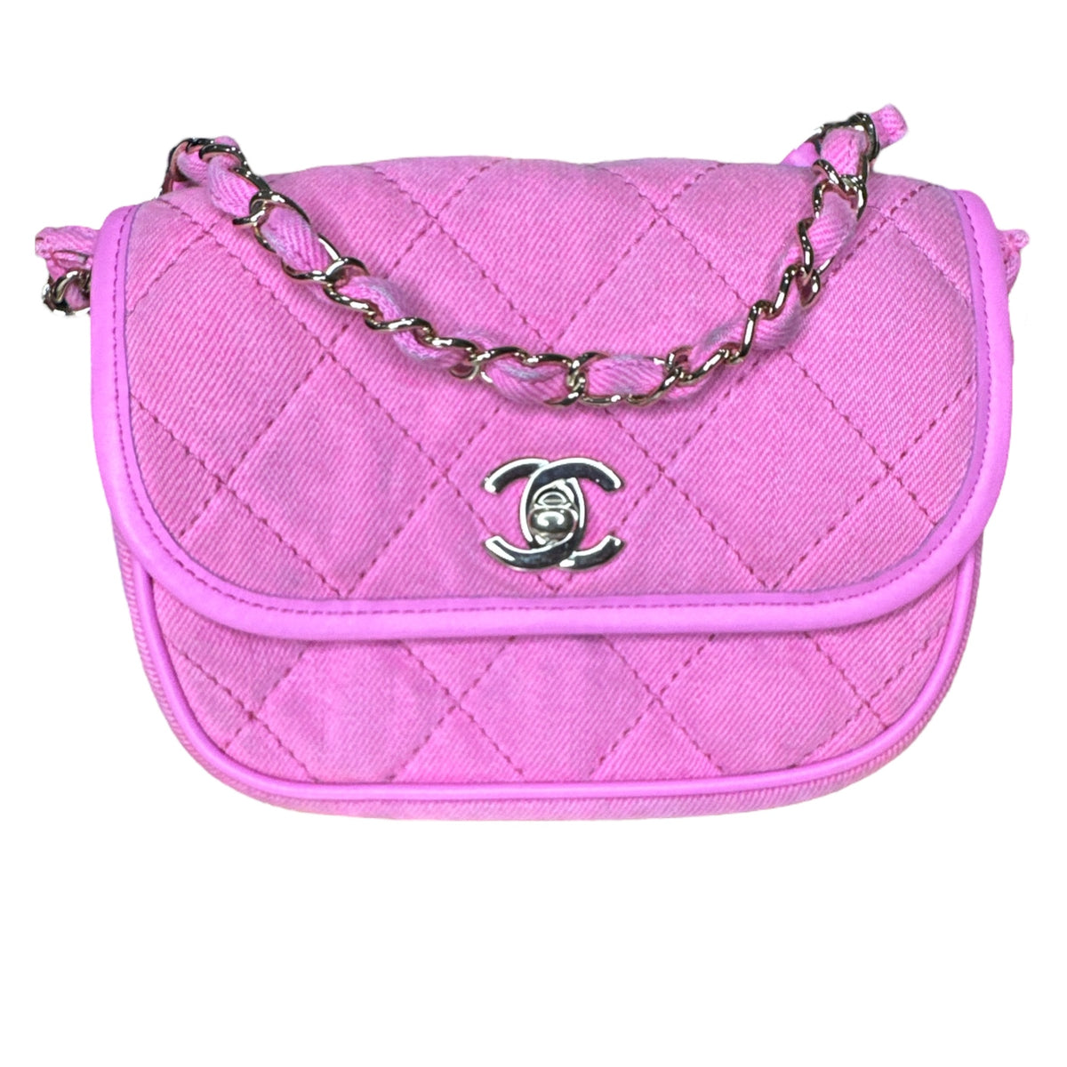 Chanel 21S Neon Pink Denim Small Messenger Bag - Clairely Amazing