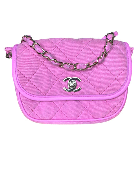 Chanel 21S Neon Pink Denim Small Messenger Bag - Clairely Amazing