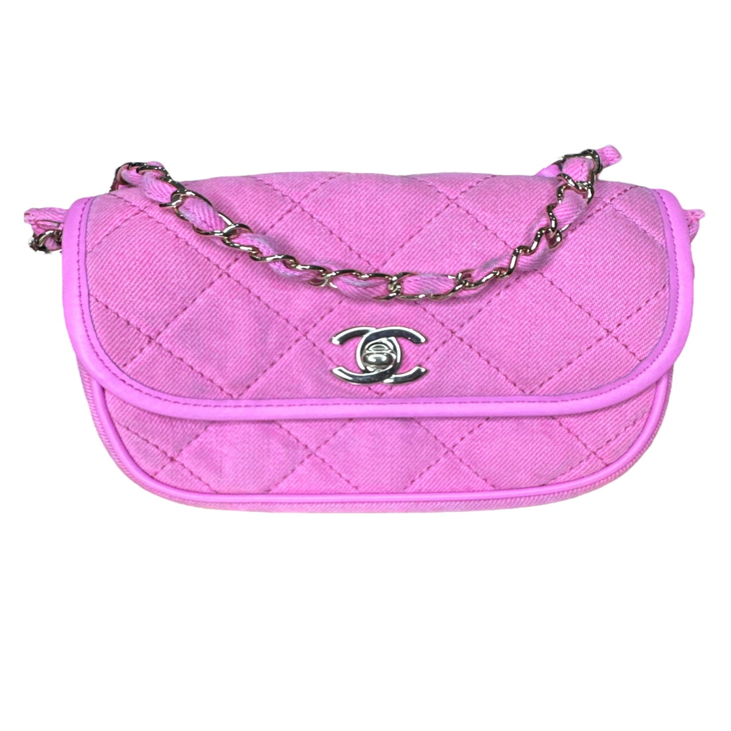 Chanel 21S Neon Pink Denim Small Messenger Bag - Clairely Amazing