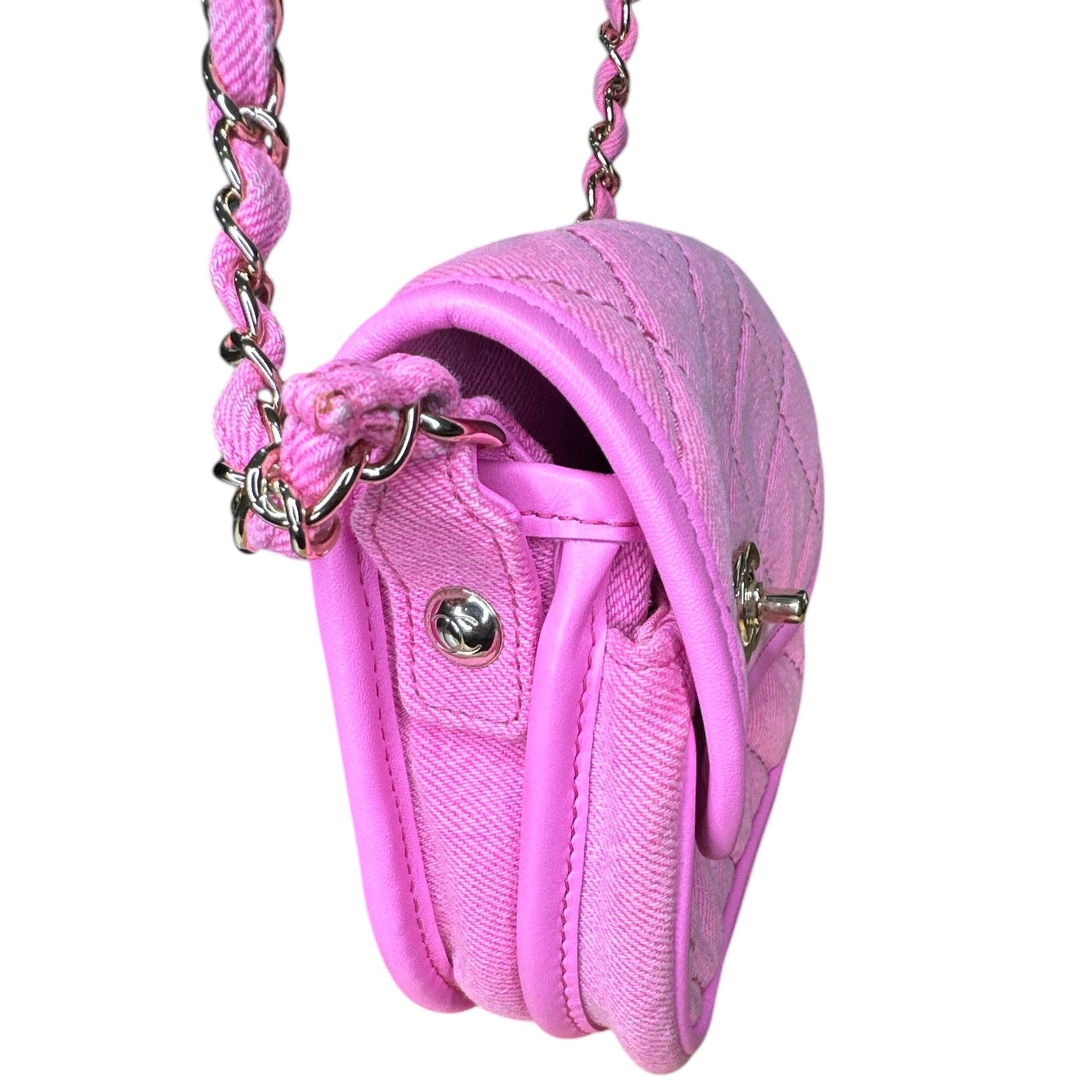 Chanel 21S Neon Pink Denim Small Messenger Bag - Clairely Amazing