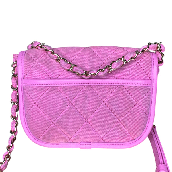 Chanel 21S Neon Pink Denim Small Messenger Bag - Clairely Amazing