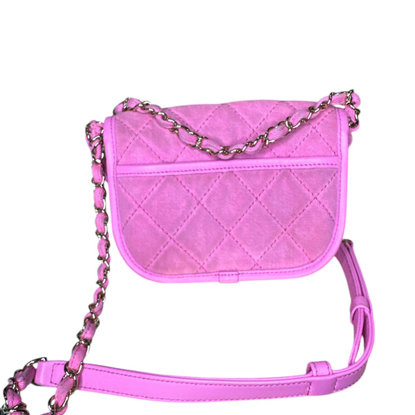 Chanel 21S Neon Pink Denim Small Messenger Bag - Clairely Amazing