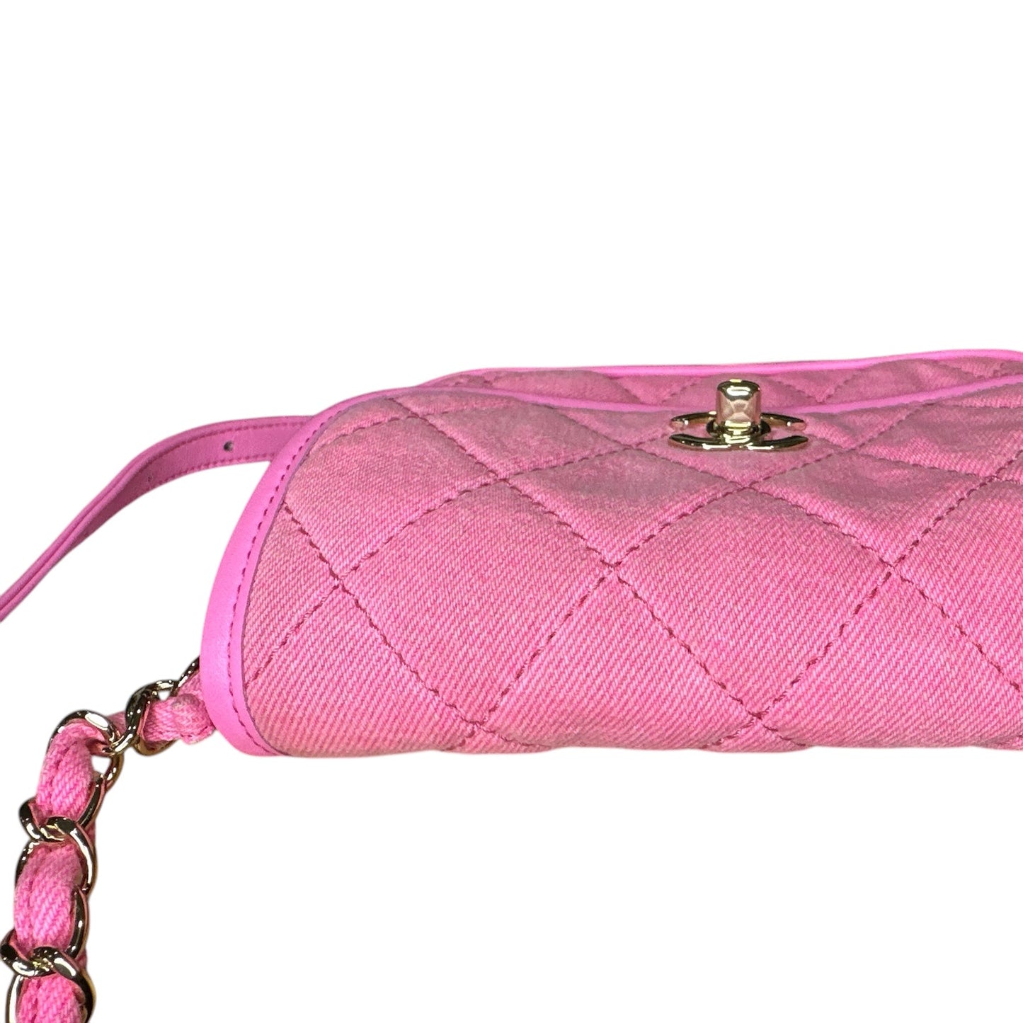 Chanel 21S Neon Pink Denim Small Messenger Bag - Clairely Amazing