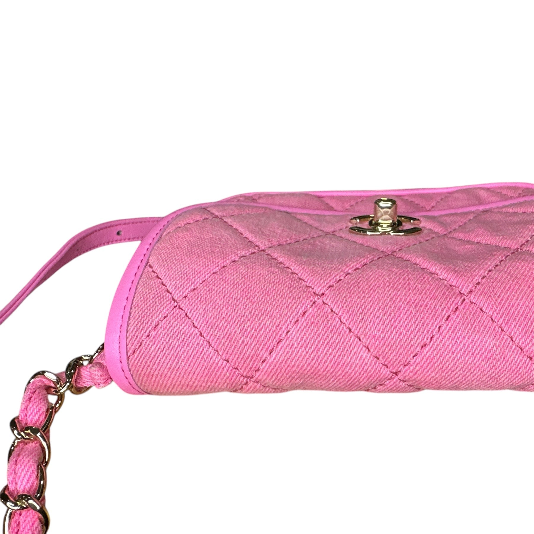 Chanel 21S Neon Pink Denim Small Messenger Bag - Clairely Amazing