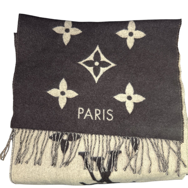 LOUIS VUITTON 
Cashmere Monogram Reykjavik Scarf Brown - Clairely Amazing