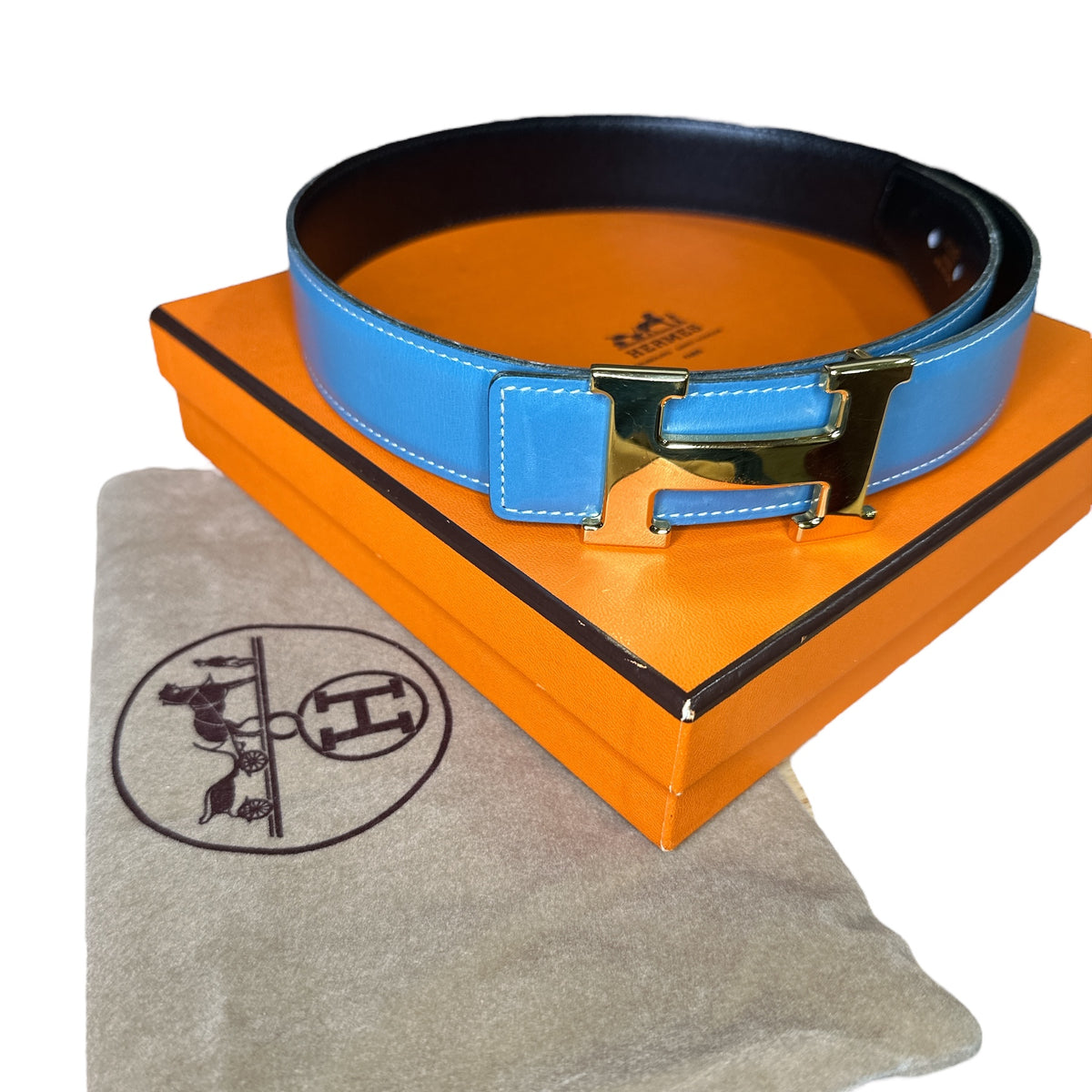 Hermes Blue Belt 65cm Full Set - Clairely Amazing