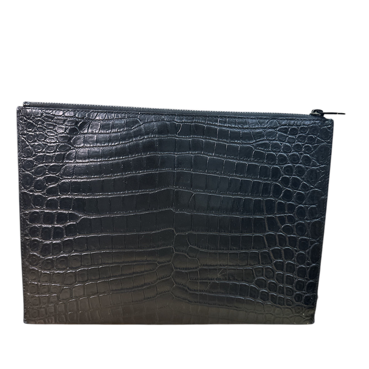 SAINT LAURENT 
Calfskin Crocodile Embossed Zip Mini Tablet Sleeve Black - Clairely Amazing