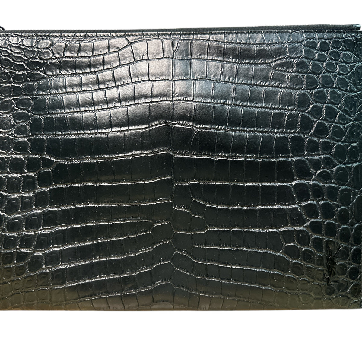 SAINT LAURENT 
Calfskin Crocodile Embossed Zip Mini Tablet Sleeve Black - Clairely Amazing