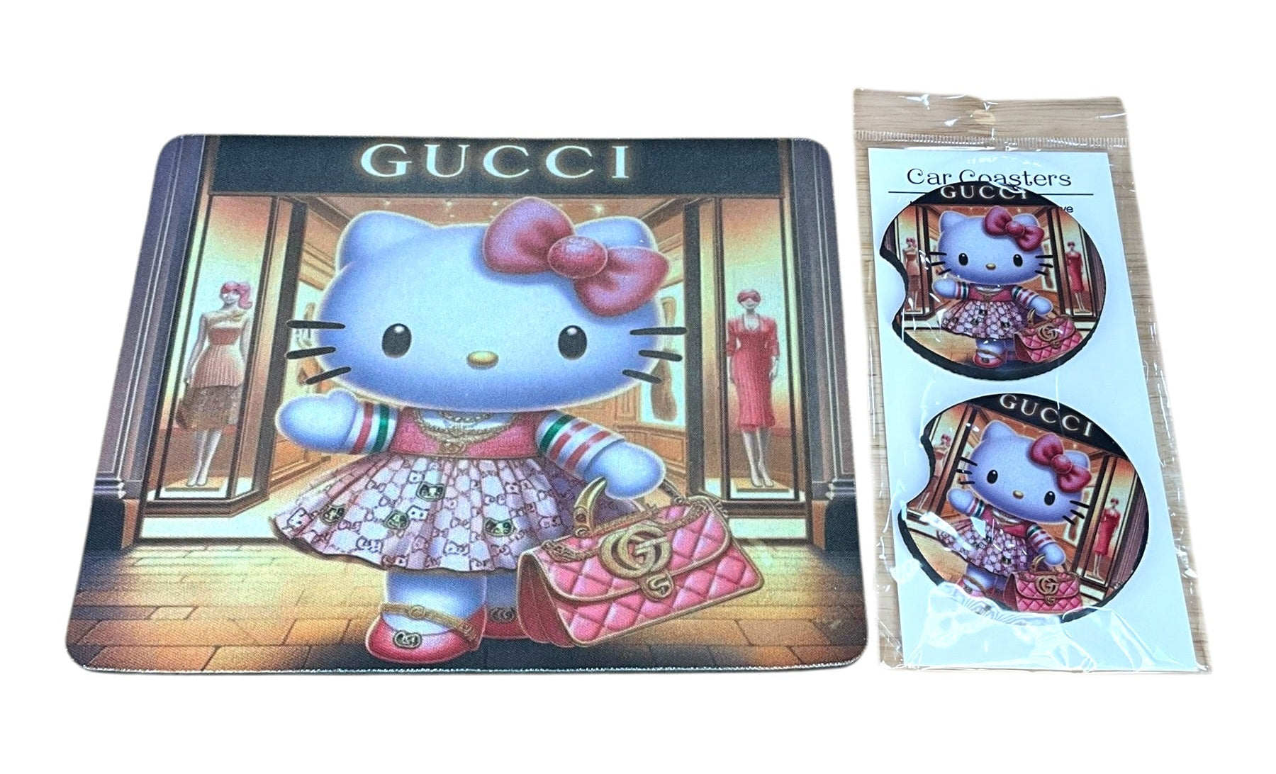 GG Inspired Hello Kitty Mouse Pad and Coasters Set