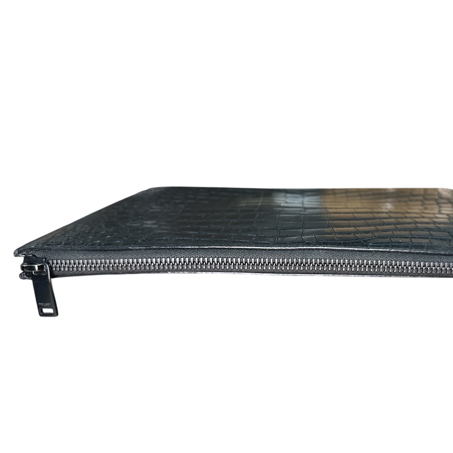 SAINT LAURENT 
Calfskin Crocodile Embossed Zip Mini Tablet Sleeve Black - Clairely Amazing