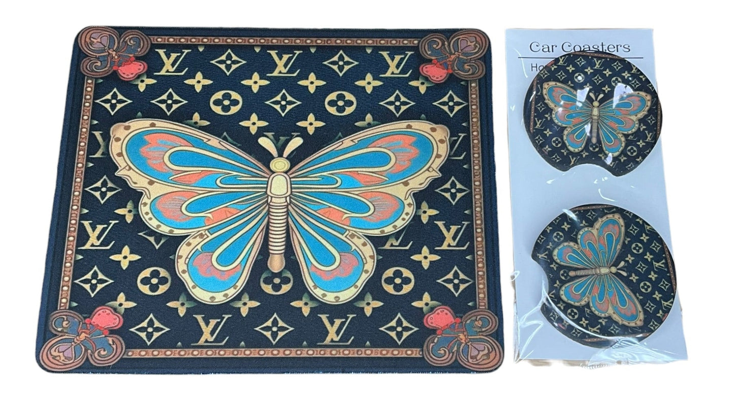 Butterfly Mouse Pad and Coasters Set