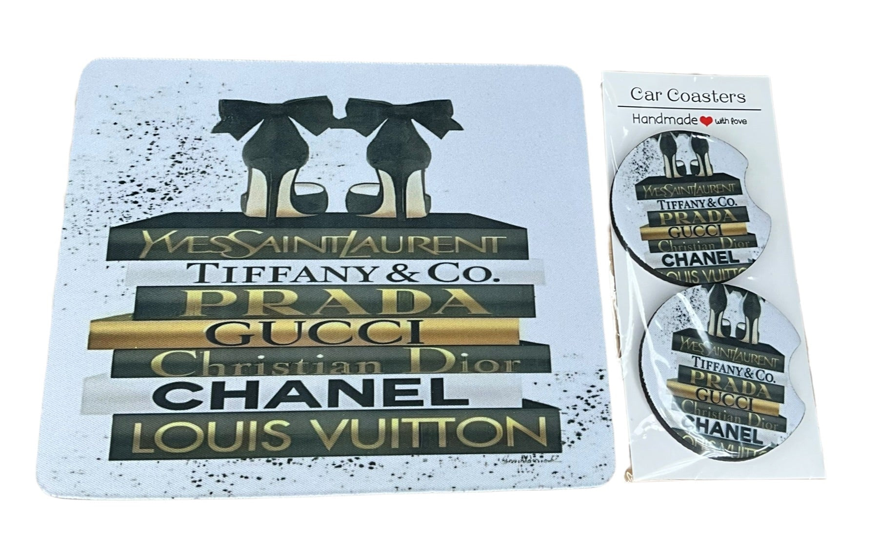 Shoe and Books Mouse Pad and Car Coasters Set