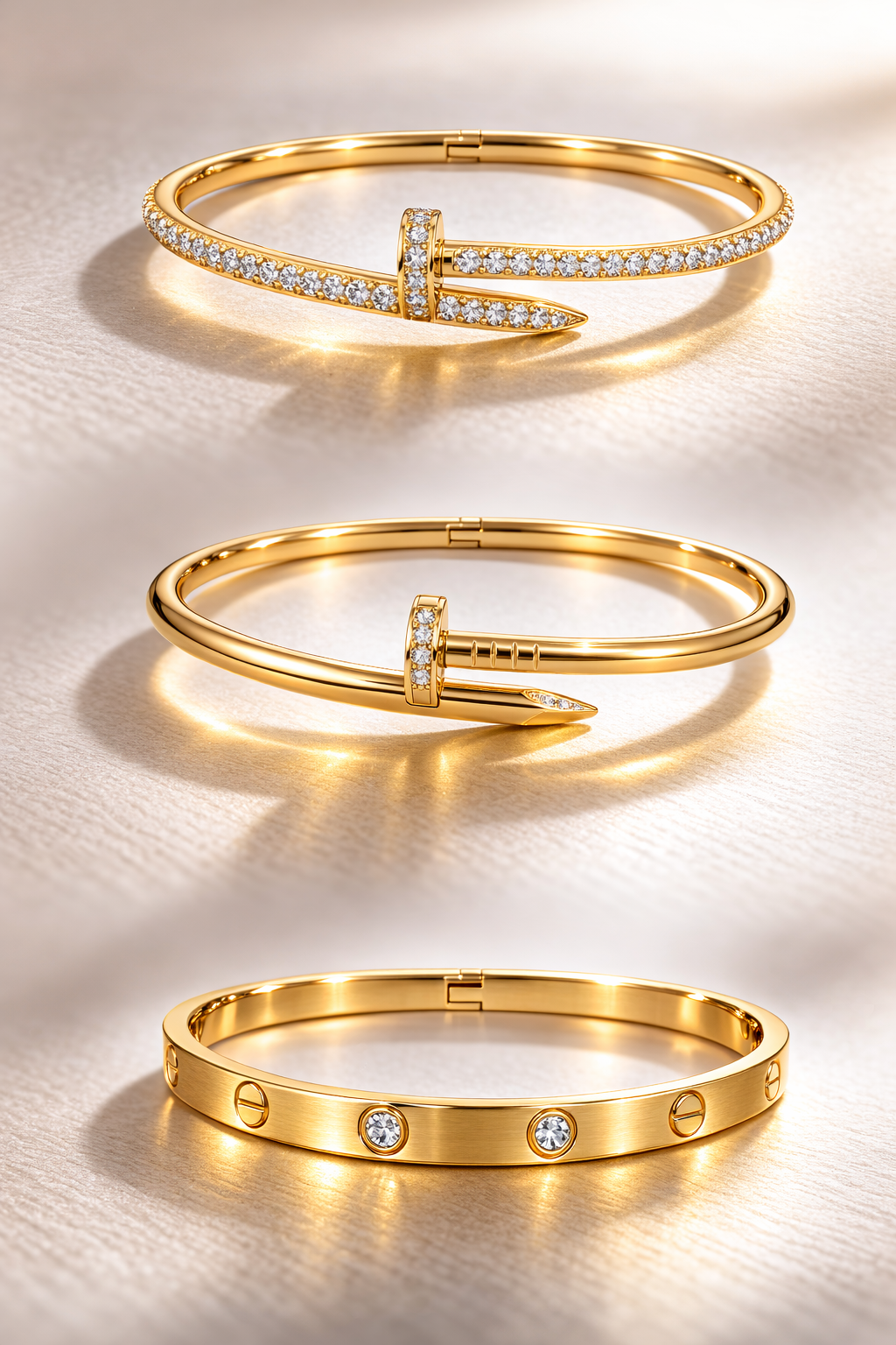 Stainless Steel Screw Motif Bangle Bracelet – Gold, Rose Gold & Silver Tone
