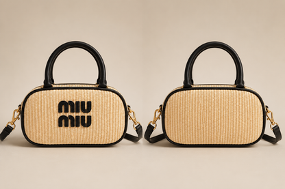 ⭐Woven Top Handle Crossbody Bag – Straw-Inspired Design | Brown or Black Trim