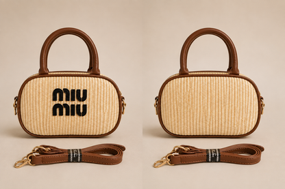 ⭐Woven Top Handle Crossbody Bag – Straw-Inspired Design | Brown or Black Trim