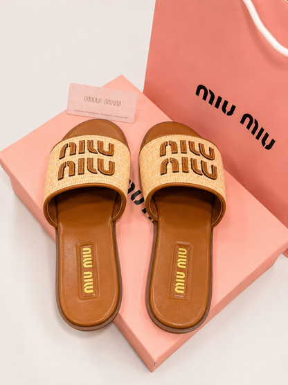 👑Raffia Fashion Slide Sandals with Box | Summer Resort Slides