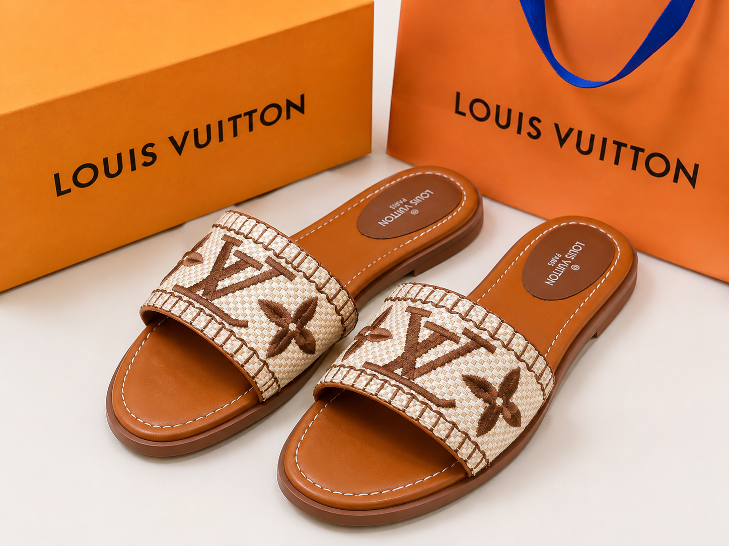 👑Raffia Fashion Slide Sandals with Box | Summer Resort Slides