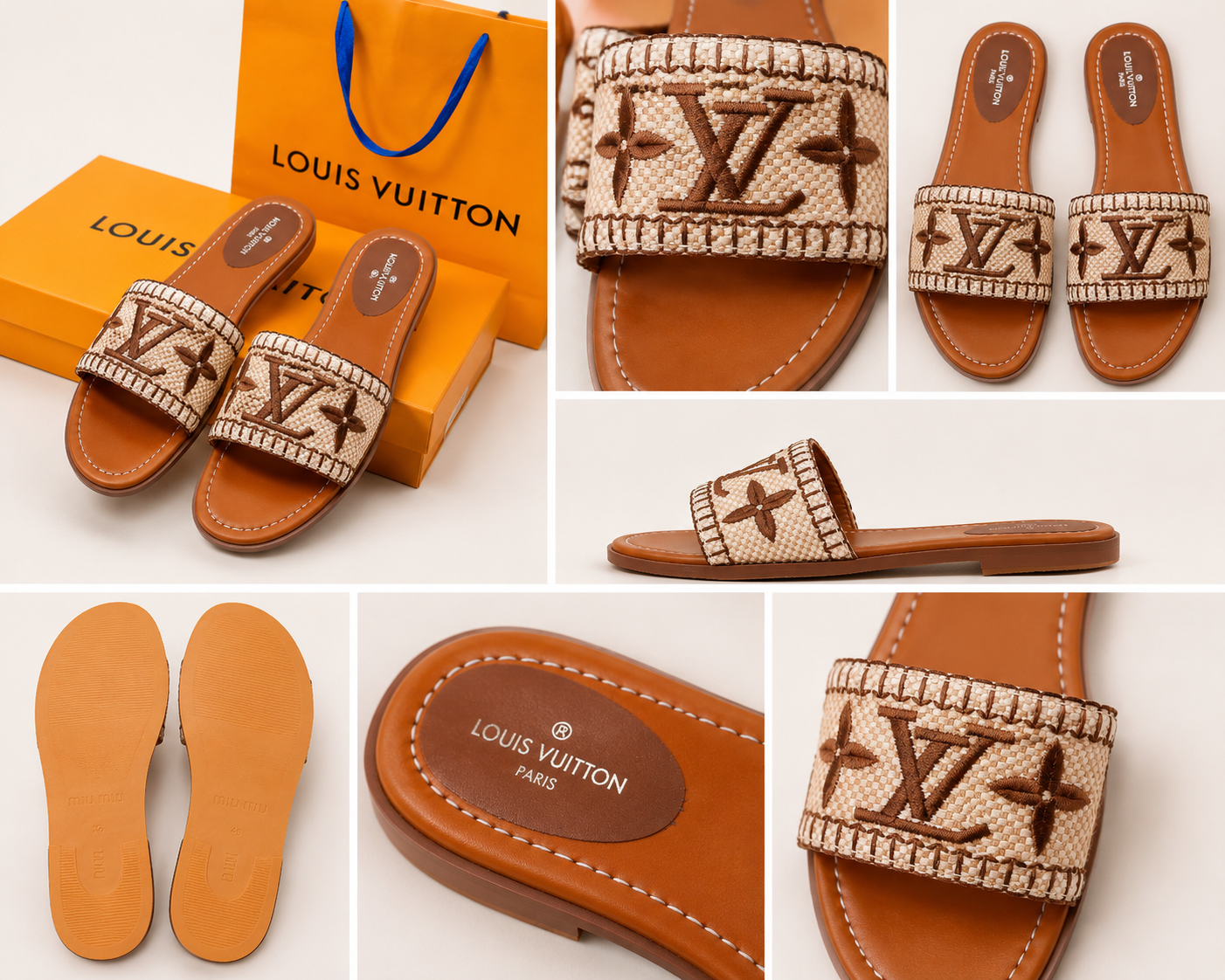 👑Raffia Fashion Slide Sandals with Box | Summer Resort Slides