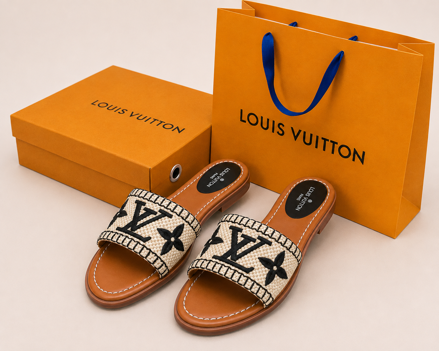 👑Raffia Fashion Slide Sandals with Box | Summer Resort Slides
