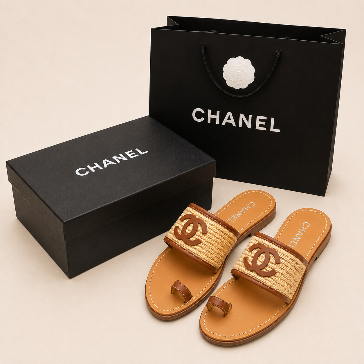 👑Raffia Fashion Slide Sandals with Box | Summer Resort Slides