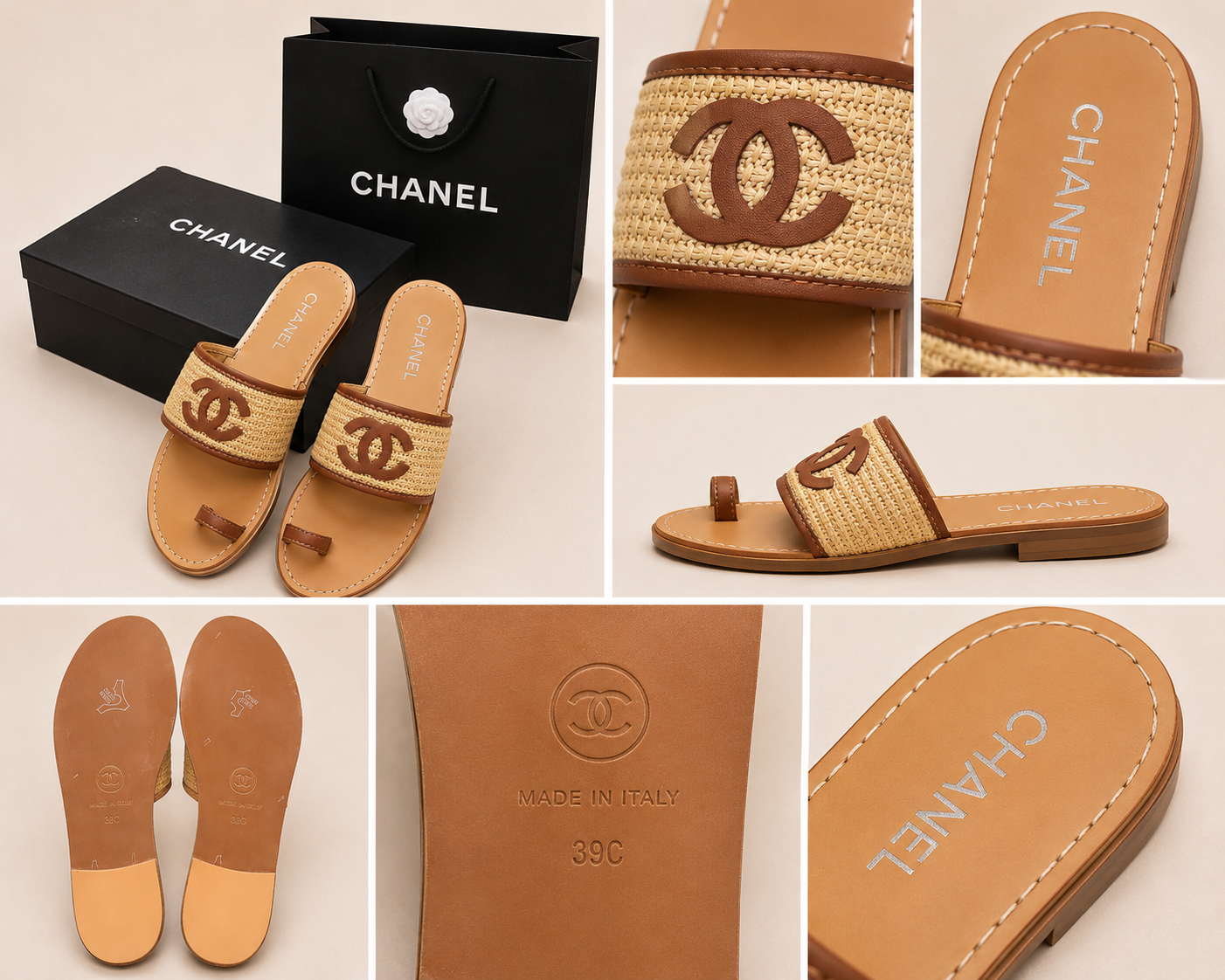 👑Raffia Fashion Slide Sandals with Box | Summer Resort Slides