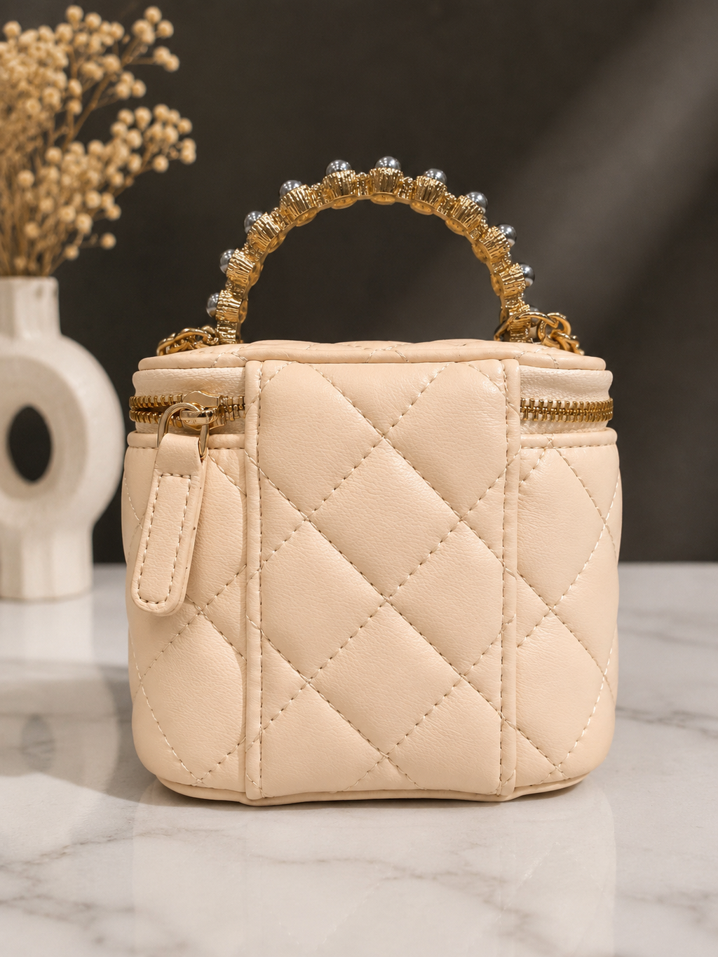 Chanel GWP Mini Vanity Bag with Pearl Handle – Quilted Crossbody (4 Colors)