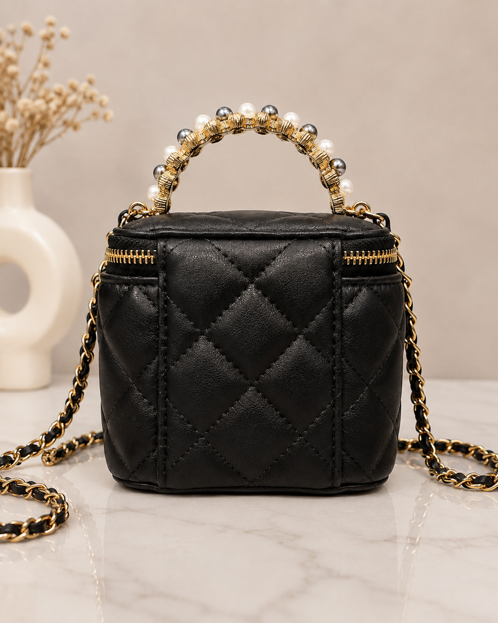 Chanel GWP Mini Vanity Bag with Pearl Handle – Quilted Crossbody (4 Colors)