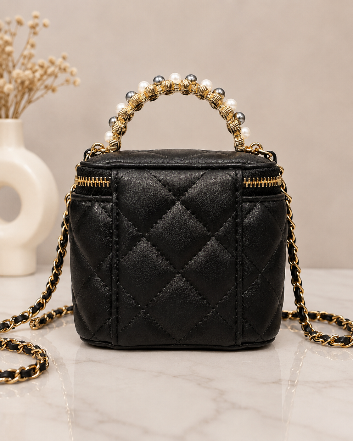 Chanel GWP Mini Vanity Bag with Pearl Handle – Quilted Crossbody (4 Colors)