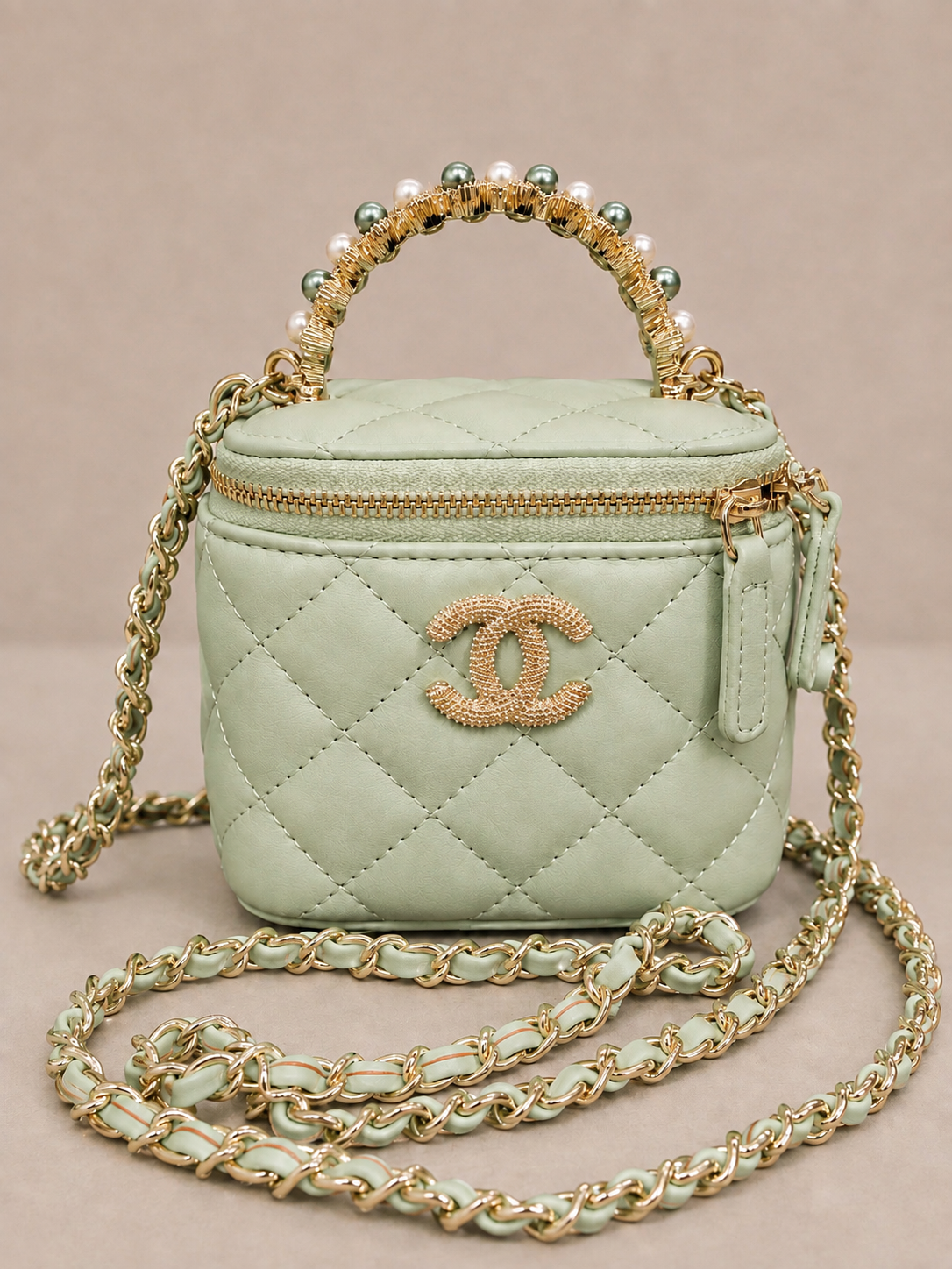 Chanel GWP Mini Vanity Bag with Pearl Handle – Quilted Crossbody (4 Colors)
