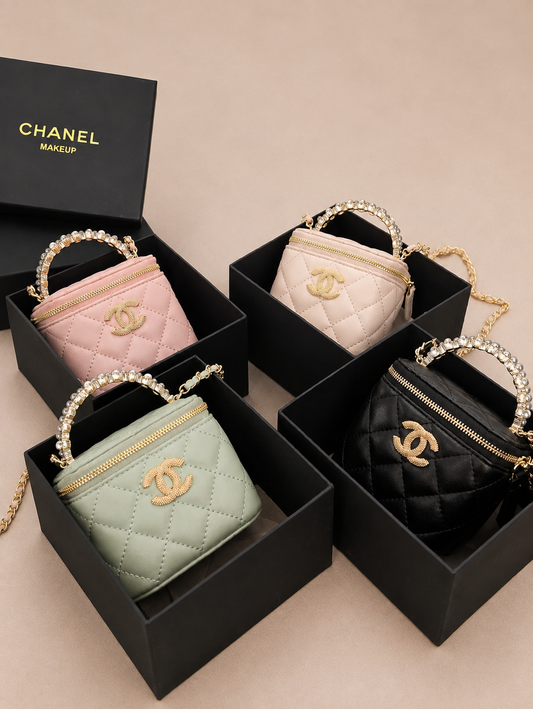 Chanel GWP Mini Vanity Bag with Pearl Handle – Quilted Crossbody (4 Colors)