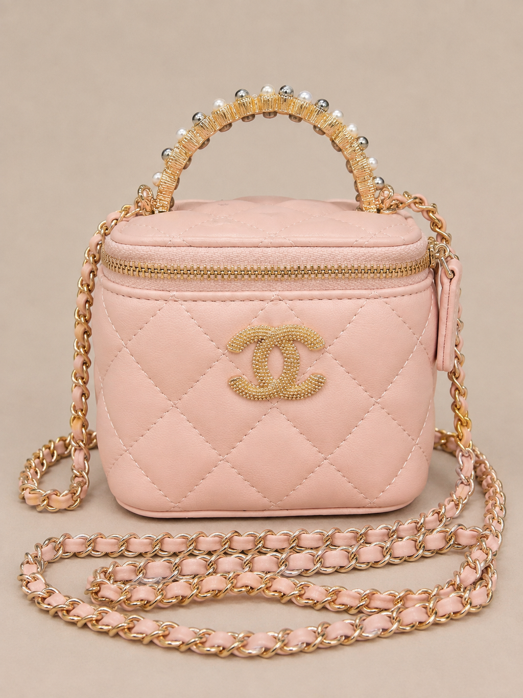 Chanel GWP Mini Vanity Bag with Pearl Handle – Quilted Crossbody (4 Colors)