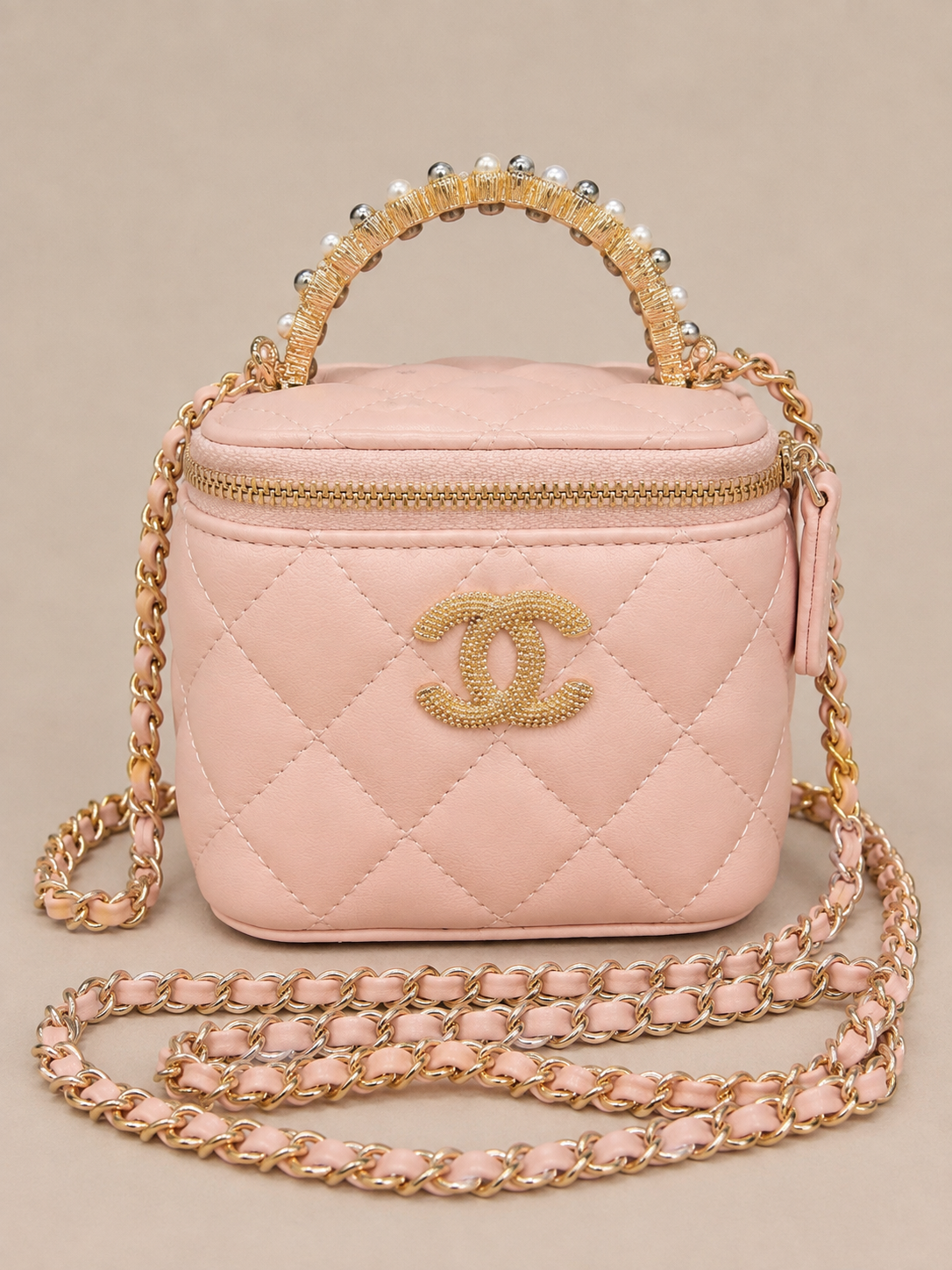 Chanel GWP Mini Vanity Bag with Pearl Handle – Quilted Crossbody (4 Colors)
