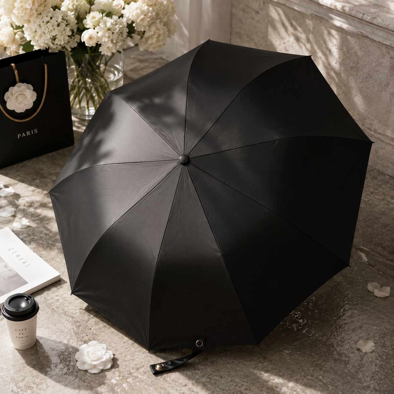 Vintage-Inspired Quilted Fashion Umbrella with Chain Strap