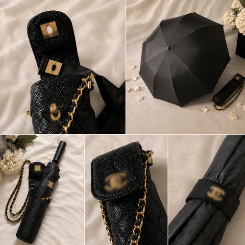 Vintage-Inspired Quilted Fashion Umbrella with Chain Strap