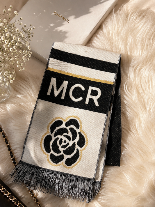 ✨ Chanel GWP Knit Fringe Scarf – Black, Ivory & Gold Edition ✨