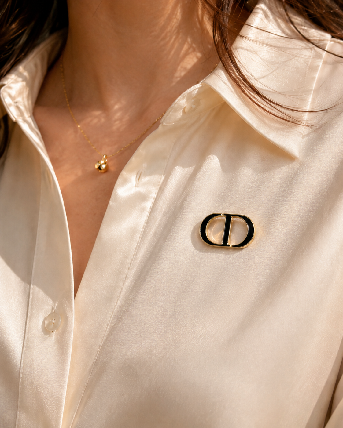 Initial “D” Style Crystal Brooch Pin with Stone – Gold Tone
