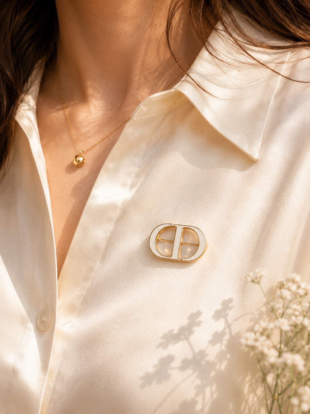 Initial “D” Style Crystal Brooch Pin with Stone – Gold Tone