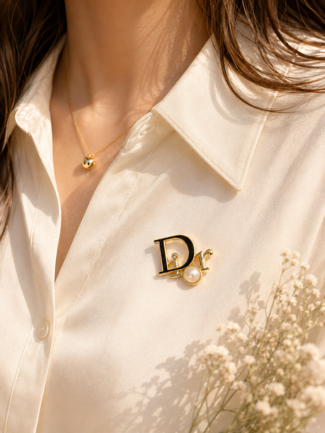 Initial “D” Style Crystal Brooch Pin with Stone – Gold Tone