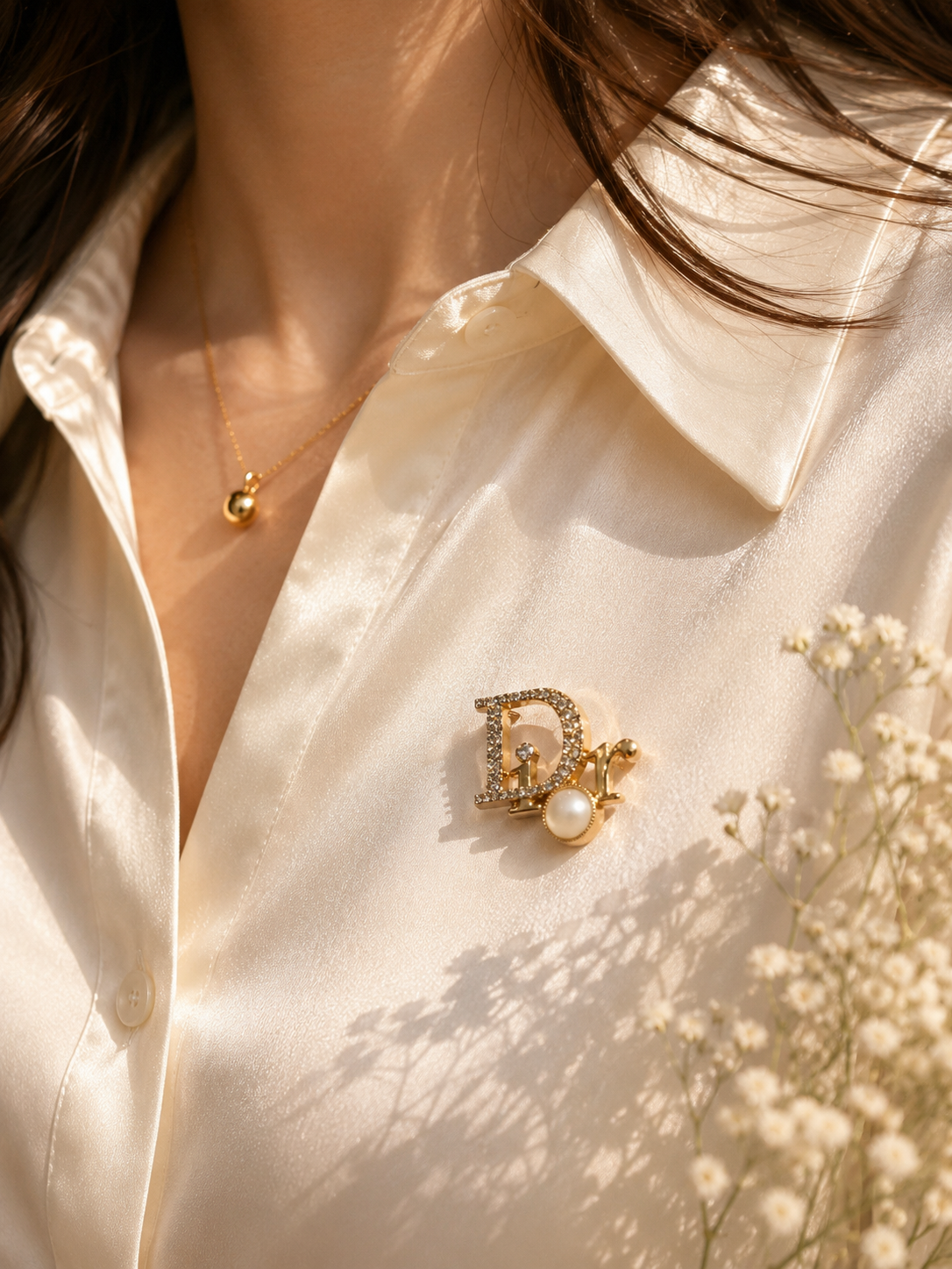 Initial “D” Style Crystal Brooch Pin with Stone – Gold Tone