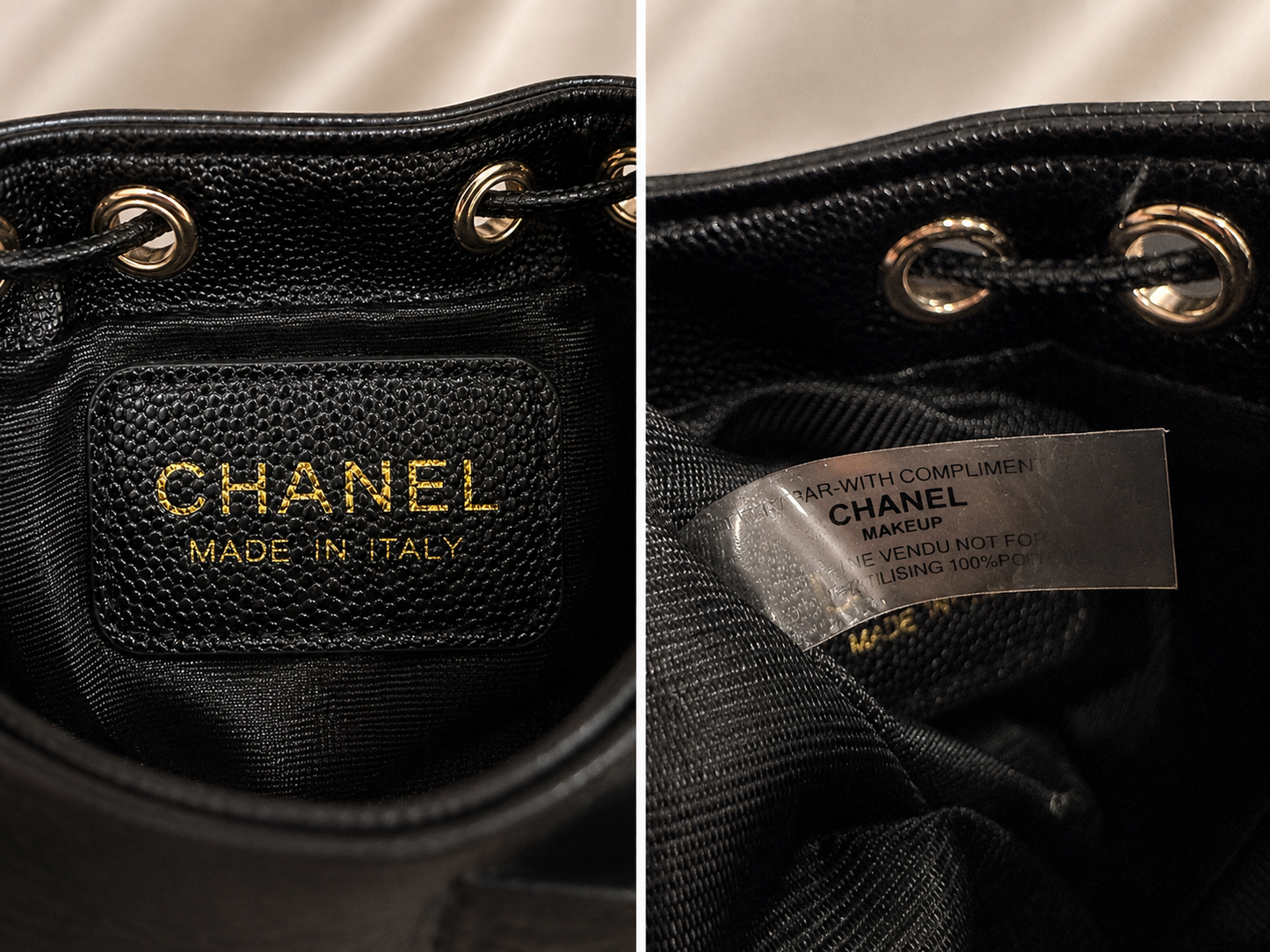 Chanel Beauté VIP GWP Micro Bucket Bag – Black Caviar Texture with Gold Hardware