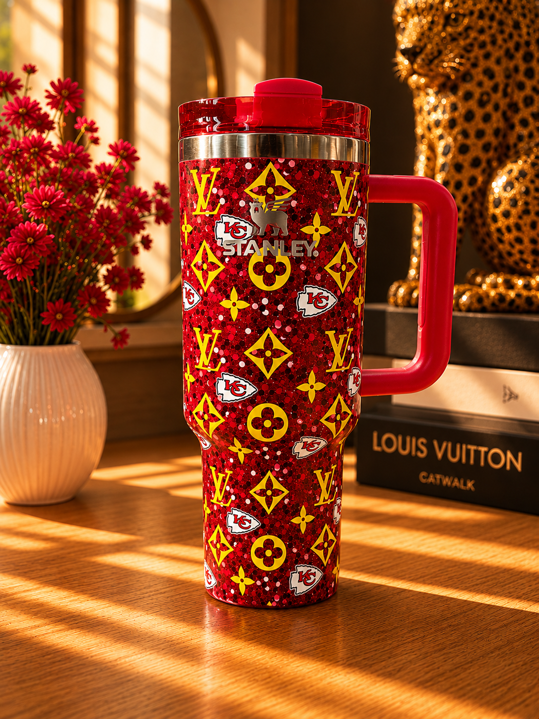 Fashion Red & Yellow 40oz Tumbler with Handle