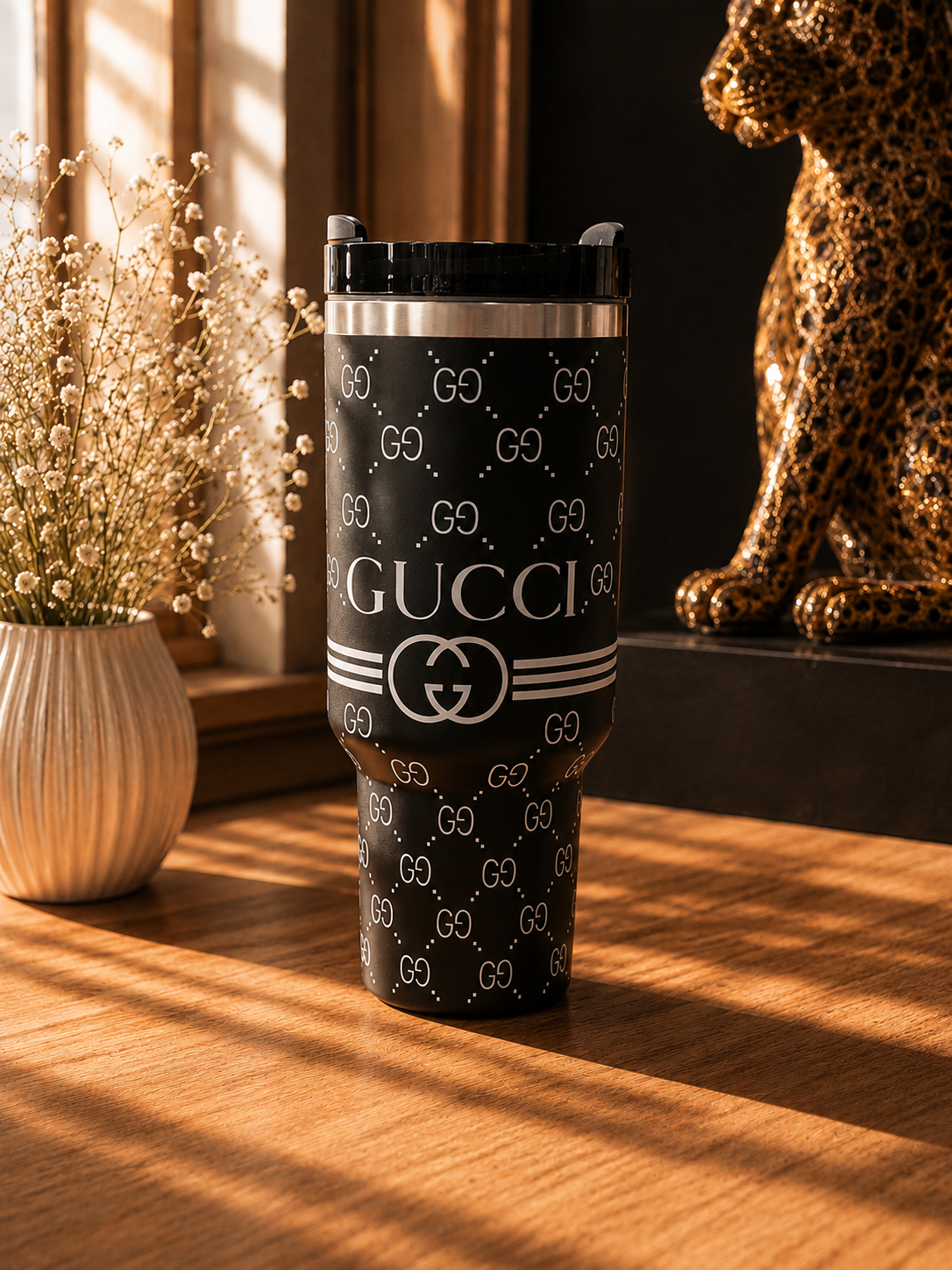 Fashion White & Black 40oz Tumbler with Handle